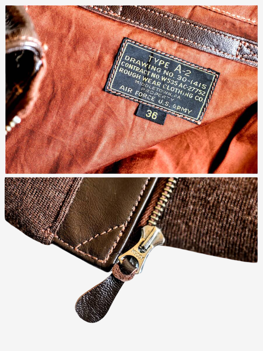 Vintage Real McCoy’s A-2 Rough Wear 1993 Mustang Hide Leather Flight Jacket Wild Children Back Paint Size 36