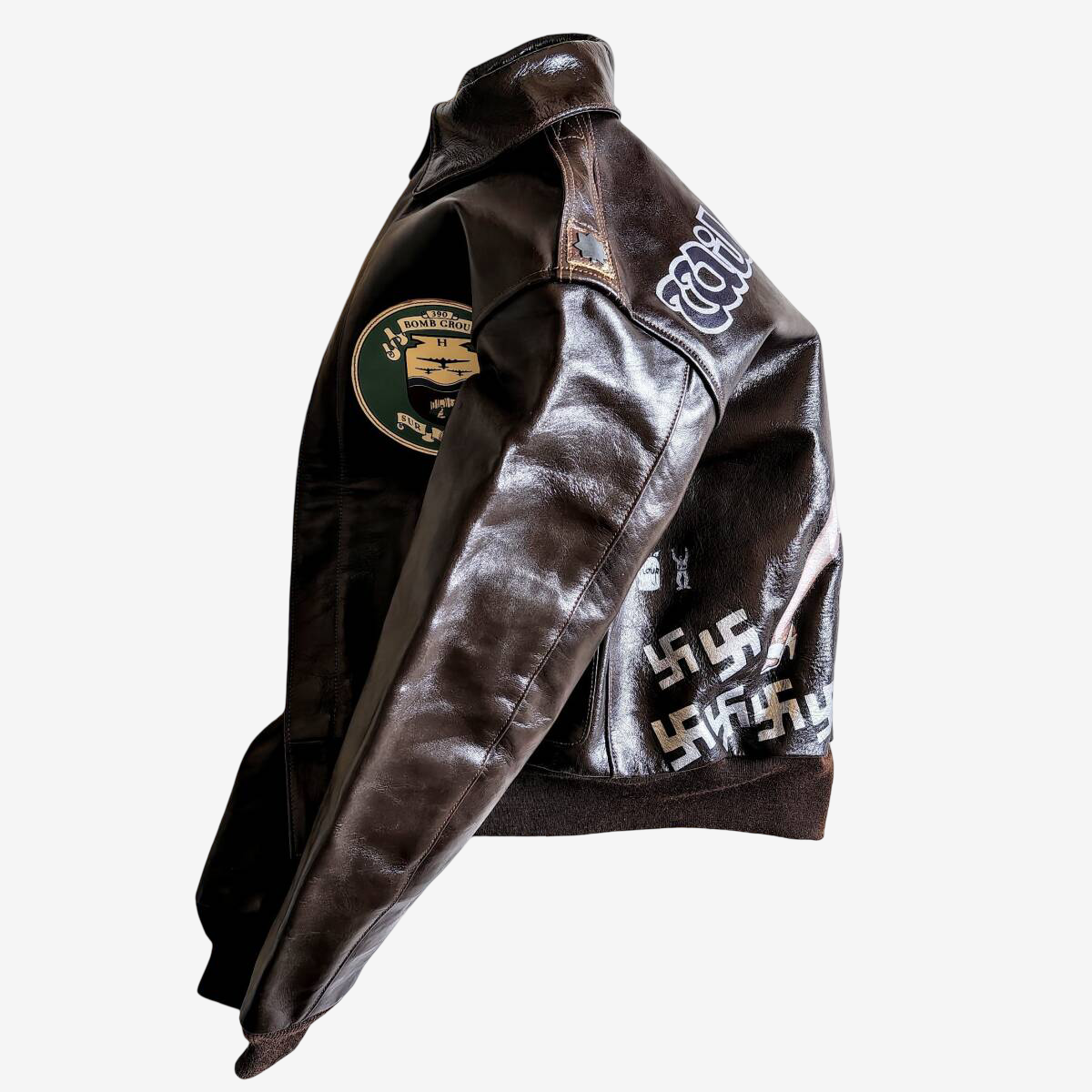 Vintage Real McCoy’s A-2 Rough Wear 1993 Mustang Hide Leather Flight Jacket Wild Children Back Paint Size 36