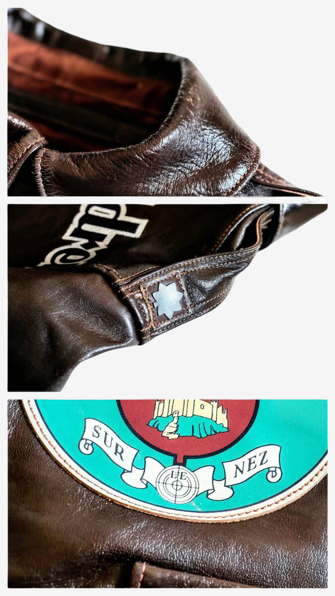 Vintage Real McCoy’s A-2 Rough Wear 1993 Mustang Hide Leather Flight Jacket Wild Children Back Paint Size 36