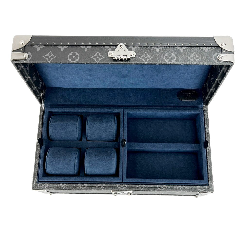 Louis Vuitton Coffret Accessoires M44127, Monogram Eclipse Hardsided Watch & Jewelry Trunk, Blue Interior