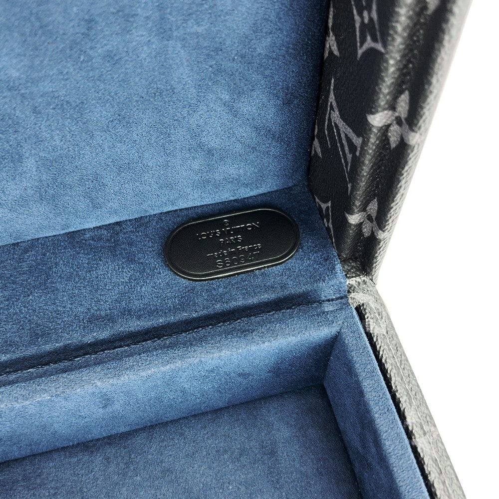 Louis Vuitton Coffret Accessoires M44127, Monogram Eclipse Hardsided Watch & Jewelry Trunk, Blue Interior