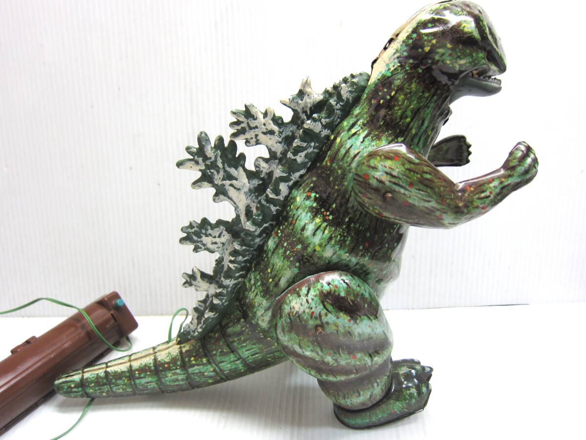 Vintage Bullmark Godzilla Tinplate Remote Control Walking Toy · Original Box · Smoke & Light Action · 1970s Japan