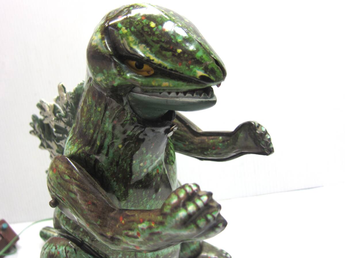 Vintage Bullmark Godzilla Tinplate Remote Control Walking Toy · Original Box · Smoke & Light Action · 1970s Japan