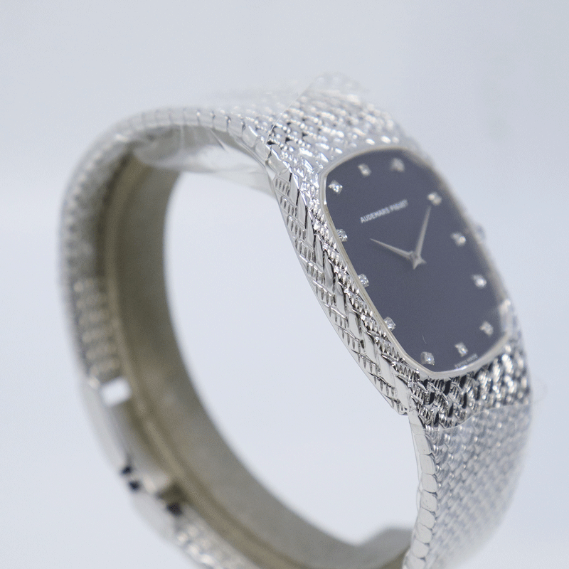 Audemars Piguet Cobra 18K White Gold · Black 12-Diamond Dial · 76.7g · Integrated Bracelet Vintage Watch
