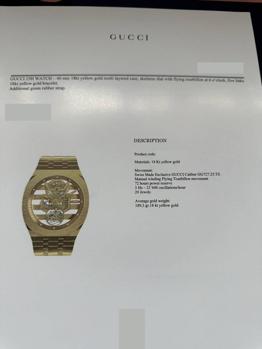 Gucci 25H Skeleton Flying Tourbillon · 18K Yellow Gold · Integrated Gold Bracelet · Cal. GG727.25.TS