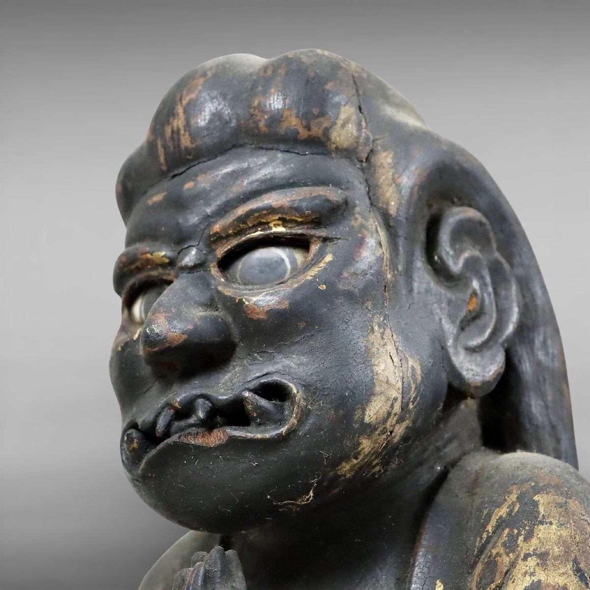 Edo-Period Gilt Wood Buddhist Zushi Shrine — Myoo Gyokugan Glass Eyes Fierce Guardian Deity Devotional Figure