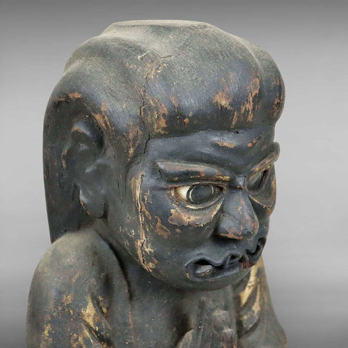 Edo-Period Gilt Wood Buddhist Zushi Shrine — Myoo Gyokugan Glass Eyes Fierce Guardian Deity Devotional Figure