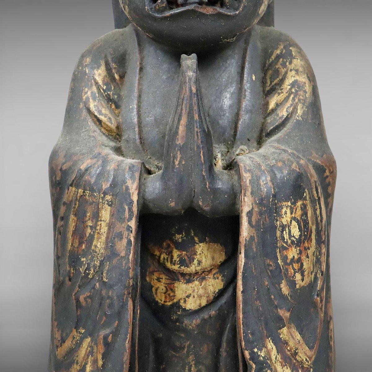 Edo-Period Gilt Wood Buddhist Zushi Shrine — Myoo Gyokugan Glass Eyes Fierce Guardian Deity Devotional Figure