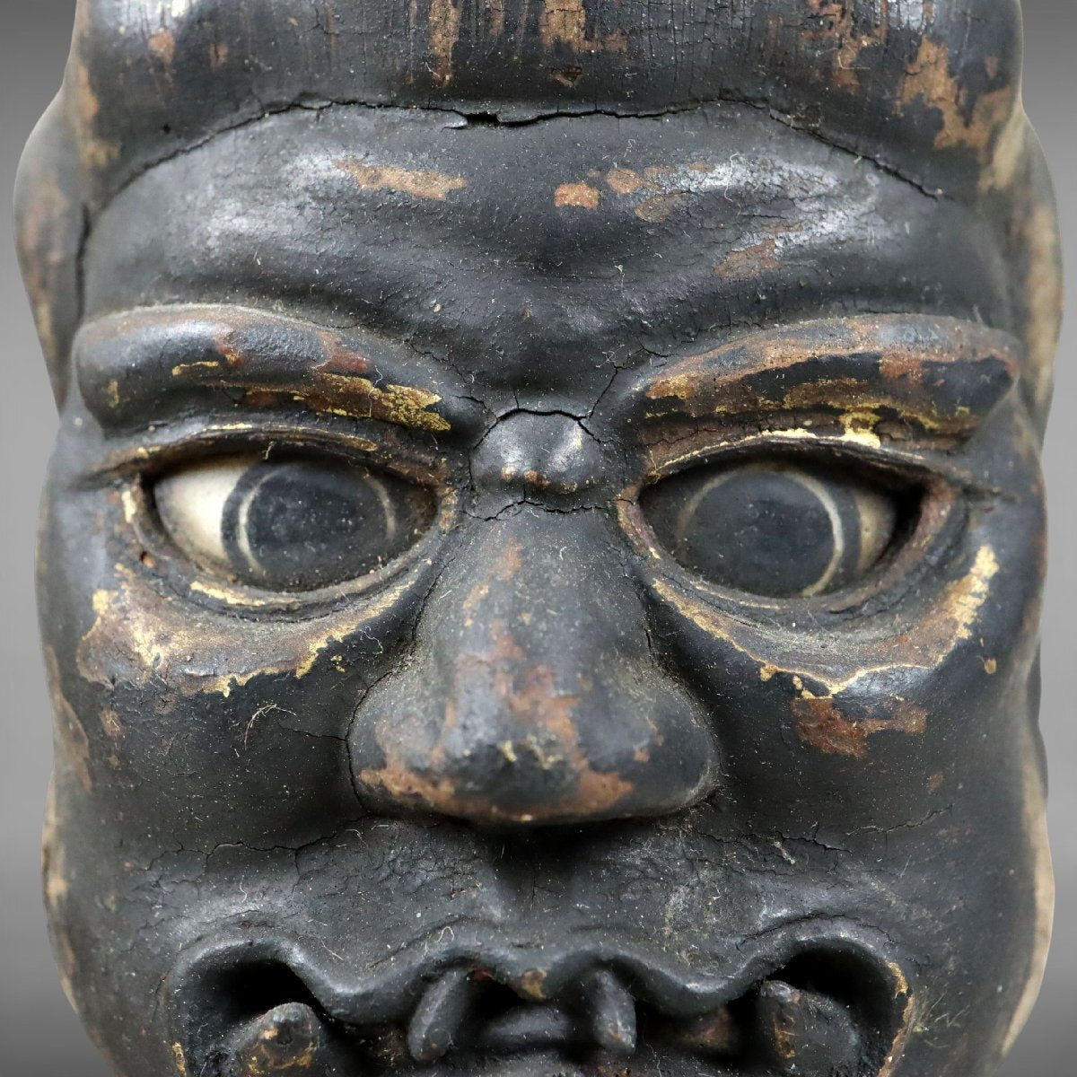 Edo-Period Gilt Wood Buddhist Zushi Shrine — Myoo Gyokugan Glass Eyes Fierce Guardian Deity Devotional Figure