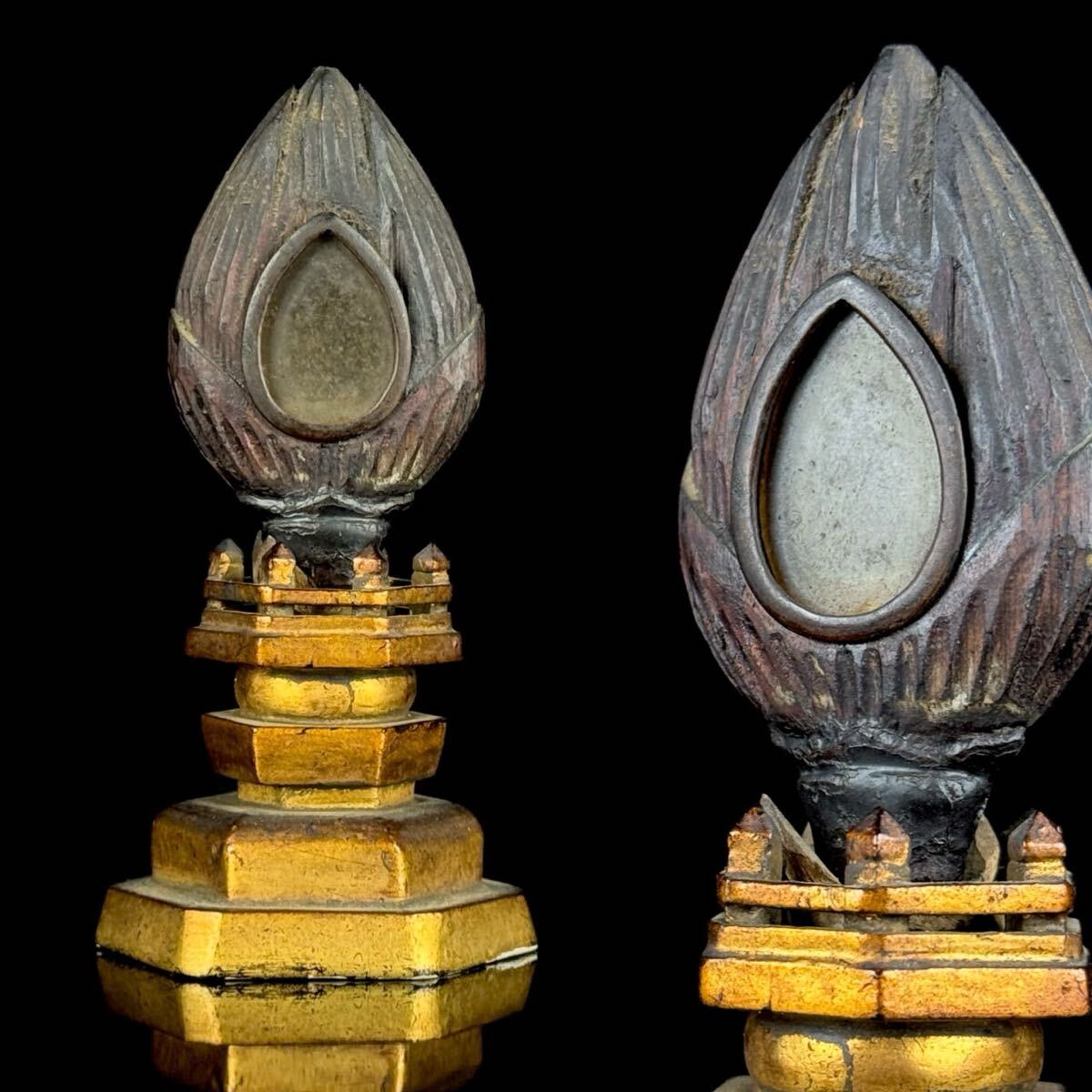 Edo-Period Wooden Goritō Reliquary — Lotus-Form Buddhist Devotional Object