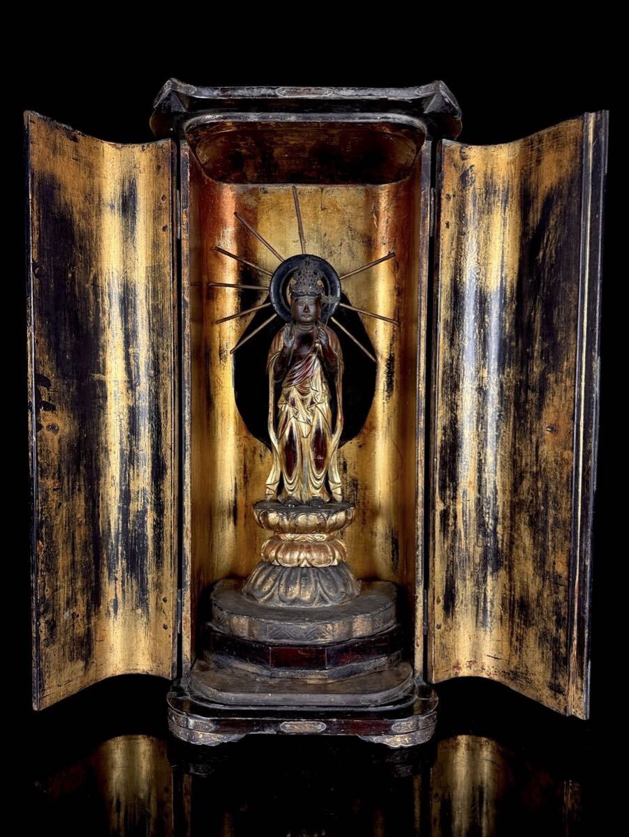 Edo-Period Wooden Kannon Bosatsu in Zushi — Gilt Devotional Shrine Sculpture