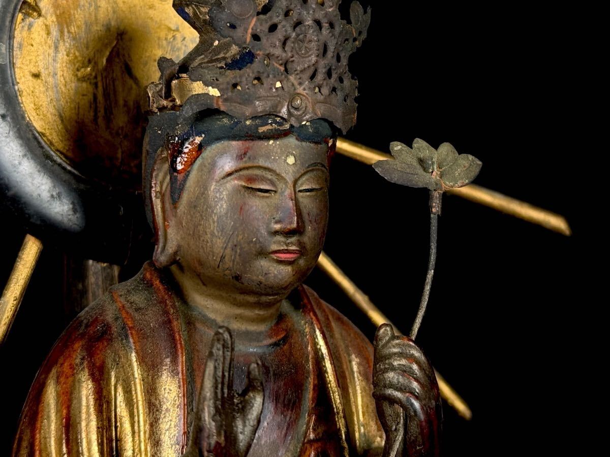 Edo-Period Wooden Kannon Bosatsu in Zushi — Gilt Devotional Shrine Sculpture