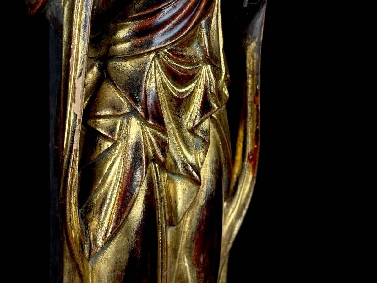 Edo-Period Wooden Kannon Bosatsu in Zushi — Gilt Devotional Shrine Sculpture