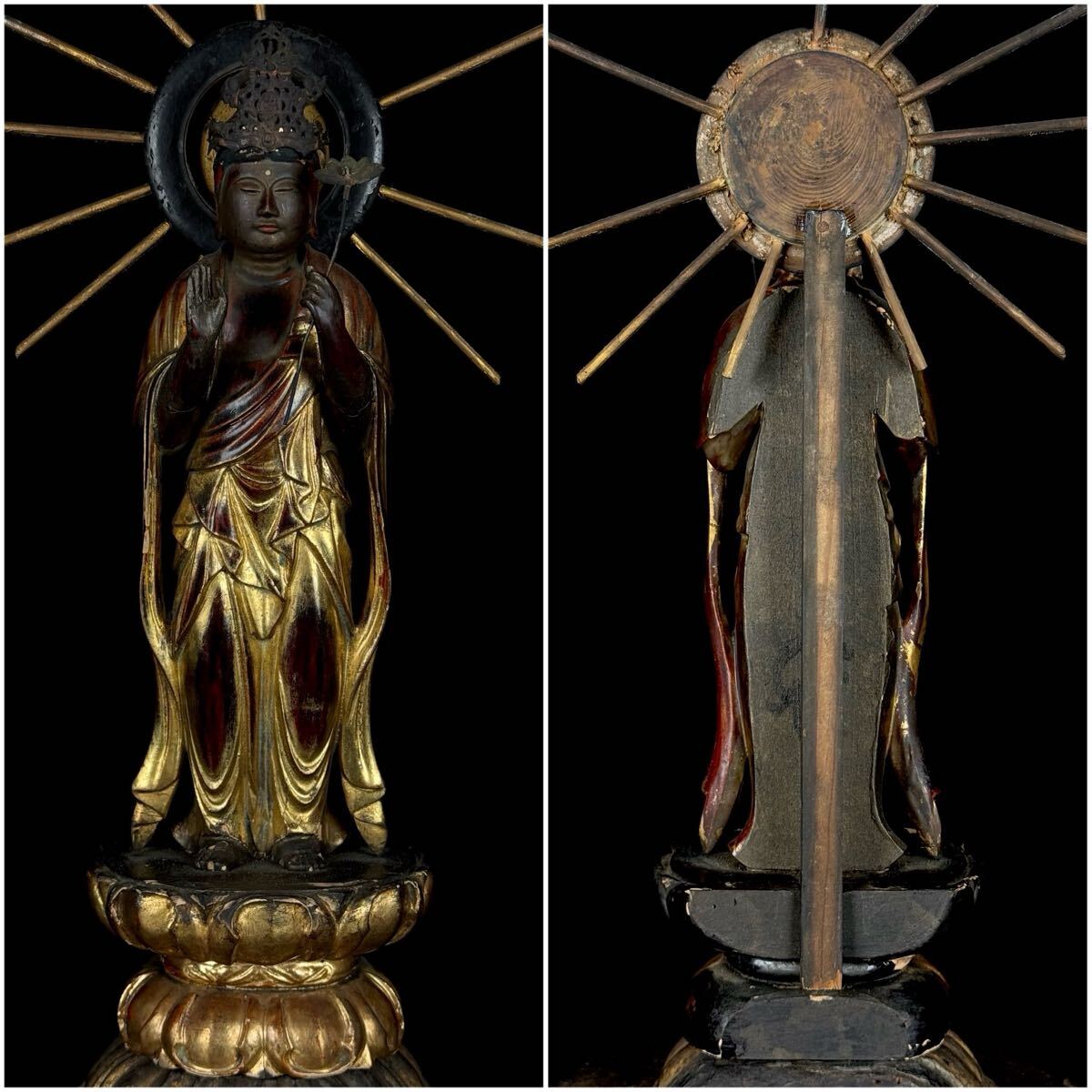 Edo-Period Wooden Kannon Bosatsu in Zushi — Gilt Devotional Shrine Sculpture